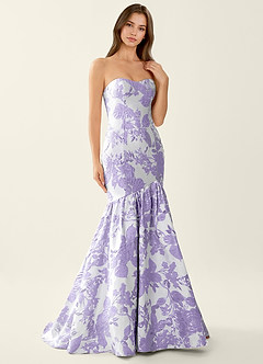 Jacinta Purple Floral Jacquard wrap Mermaid Prom Dress image4