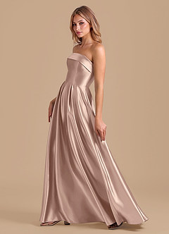 Azazie Lucienne 신부 들러리 드레스 A라인 주름진 메탈릭 새틴 바닥 길이 드레스 image6