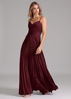 Azazie Vini Bridesmaid Dresses Cabernet A-Line Pleated Stretch Satin Dress image5