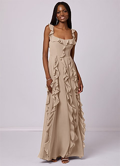 Barbie ♥ Azazie Bridesmaid Dresses Taupe A-Line with Pockets Chiffon Dress image3