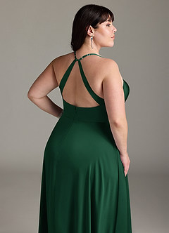 Azazie Davis Bridesmaid Dresses Dark Green A-Line Pleated Stretch Satin Dress image12