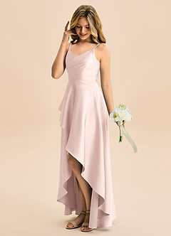 Azazie Eirlys Junior Blushing Pink A-Line Pleated Stretch Satin Dress image3