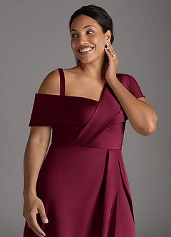 Azazie Milton vestidos de madre de la novia Vestido Borgoña de Satén Elástico de Corte en A con Plisado image6