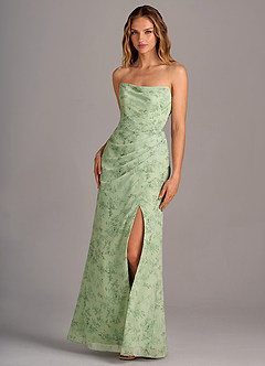 Azazie Leonis Bridesmaid Dresses Green Fern Floral Sheath Strapless Chiffon Convertible Dress image6