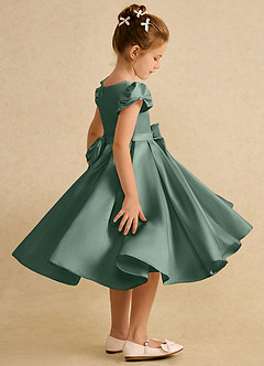 Azazie Pearl Flower Girl Dresses Eucalyptus Ball-Gown Pleated Matte Satin Dress image3