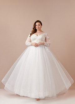 Azazie Freya Wedding Dresses Diamond White Champagne A-Line Sequins Tulle Dress image12