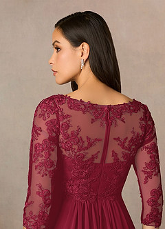 Azazie Hayek Mother of the Bride Dresses Burgundy A-Line V-Neck Lace Chiffon Dress image5