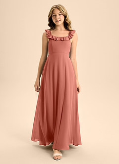 Azazie Callie Junior A-Linie Gestreift Chiffon Kleid Lehm image4
