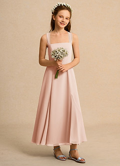 Azazie Tater Junior Formal Jurken voor bloemenmeisjes A-Lijn Jurk van Chiffon Geplooid Engelse Roos image5