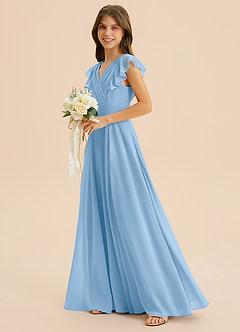 Azazie Anysa Junior Powder Blue A-Line Ruched Chiffon Dress image6