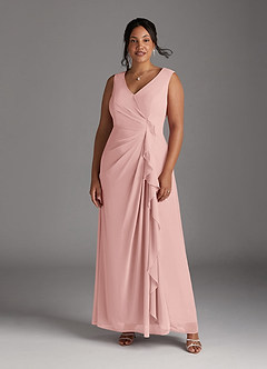 Azazie Manuella Mère de la mariée Robes Robe Trapèze en Mousseline de soie Col V plissé Rose Poudré image11