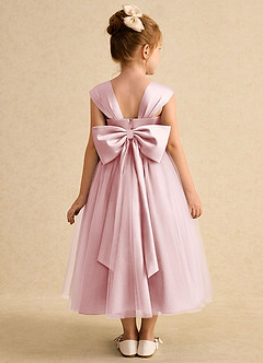 Azazie Chickadee Flower Girl Dresses Powder Pink Ball-Gown Sweetheart Neckline Matte Satin Dress image3