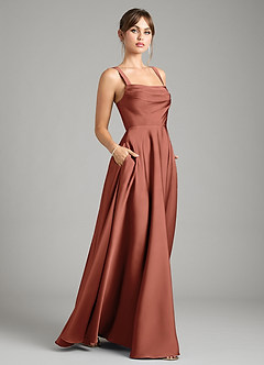Azazie Shaude Bridesmaid Dresses Auburn A-Line Pleated Stretch Satin Dress image6