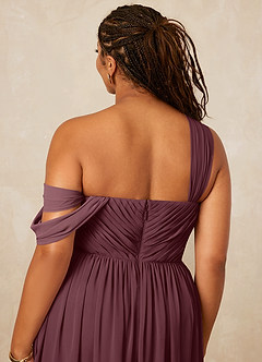 Christian Siriano Bridal for Azazie 1014 Bridesmaid Dresses Sangria A-Line Off the Shoulder Chiffon Dress image16