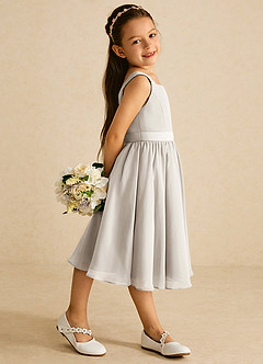 Azazie Ari Blumenmädchenkleider A-Linie ärmellos Chiffon Kleid Frost image3