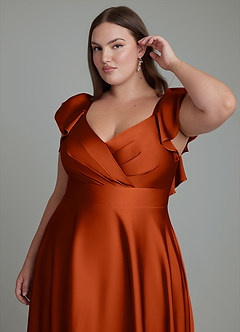 Azazie Leilani Robes de demoiselle d'honneur Robe Trapèze en Satin extensible Drapé Paprika image12
