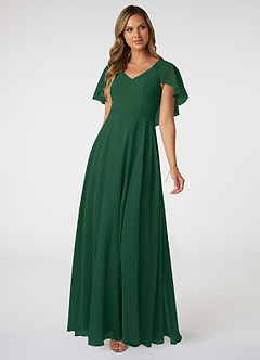 Azazie Jamie Abiti da Damigella Abito A-Line in Chiffon Verde Scuro image1