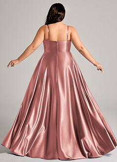 Azazie Elle Bridesmaid Dresses Dusty Rose A-Line with Pockets Metallic Satin Dress image2