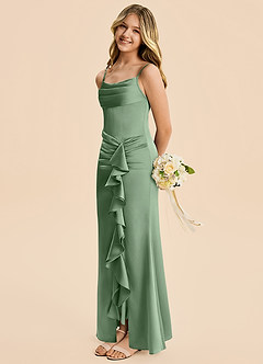 Azazie Rosalia Junior Robe Fourreau en Satin extensible Plissée Matcha image4