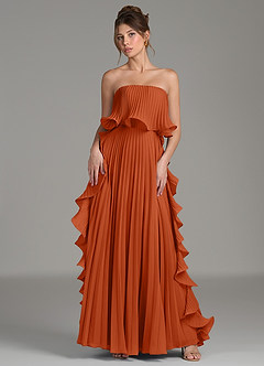 Azazie Alexia Bridesmaid Dresses Burnt Orange A-Line Ruched Chiffon Dress image1