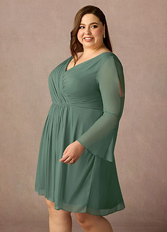 Azazie Teraso Mother of the Bride Dresses Eucalyptus A-Line Pleated Mesh Dress image14
