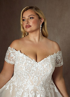 Azazie Rowe Wedding Dresses Diamond White Champagne Ball-Gown Off the Shoulder Tulle Dress image15