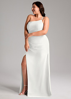 Azazie Eren Vestidos de damas de honor Vestido de Blanco de Gasa de Corte Recto con Hombro unilateral image11