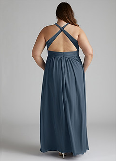 Azazie Ashia Schlussverkauf A-Linie Plissee Chiffon Kleid Neptunblau image11