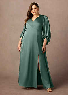 Azazie Luna Mère de la mariée Robes Robe Trapèze en Satin extensible Plissée Eucalyptus image6