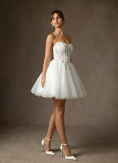 Azazie Anaiza Robes de mariée Robe Princesse en Dentelle Sans bretelles Blanc De Diamant image3