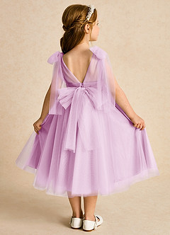 Azazie Dori Robe Demoiselle D'honneur Fillette Robe Trapèze en Tulle Rayé Rose Bonbon image1