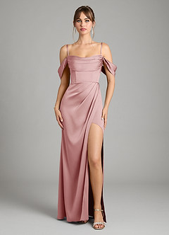 Azazie Johana Bridesmaid Dresses Dusty Rose Mermaid Off the Shoulder Stretch Satin Convertible Dress image3