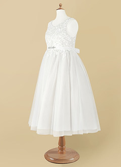 Azazie Minka Flower Girl Dresses Diamond White A-Line Lace Tulle Dress image11