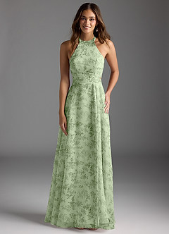 Azazie Clarice Brautjungfernkleider A-Linie Halter Chiffon Kleid Grüner Farn Blumen image1