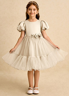 Azazie Cocoa Abiti da Ragazza di Fiori Abito Principessa in Tulle Plissettato Champagne image5