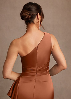 Azazie Yvette Mother of the Bride Dresses Copper Sheath One Shoulder Stretch Satin Dress image7