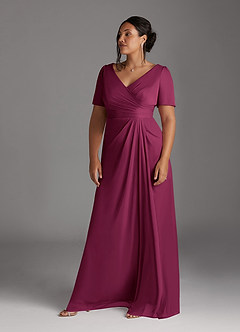 Azazie Bessie Kleider für die Brautmutter A-Linie Plissee Gittergewebe Kleid Maulbeerrot image9