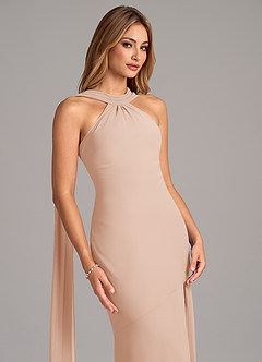 Azazie Kinsley Vestidos de damas de honor Vestido de Rosa Inglesa de Gasa de Corte Sirena con Plisado image7