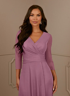 Azazie Annetta Mother of the Bride Dresses Vintage Mauve A-Line V-Neck Pleated Mesh Dress image5