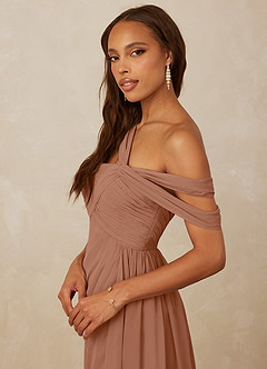 Christian Siriano Bridal for Azazie 1014 Bridesmaid Dresses Bronzer A-Line Off the Shoulder Chiffon Dress image2