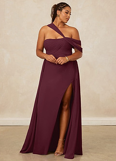 Christian Siriano Bridal for Azazie 1014 Bridesmaid Dresses Cabernet A-Line Off the Shoulder Chiffon Dress image13