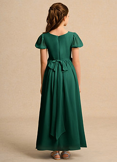 Azazie Lilia Junior Formal Blumenmädchenkleider A-Linie mit ärmel Chiffon Kleid Smaragd image2