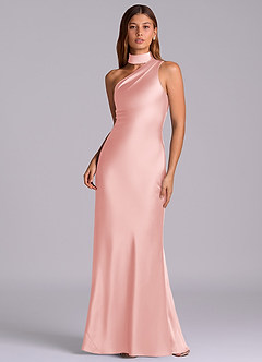Azazie Seona Robes de demoiselle d'honneur Robe Sirène en Satin extensible Une épaule Rose Poudré image1