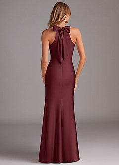 Azazie Doretta Bridesmaid Dresses Cabernet Mermaid Pleated Stretch Satin Dress image2