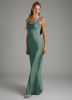 Azazie Elena Bridesmaid Dresses Eucalyptus Mermaid Pleated Stretch Satin Dress image4