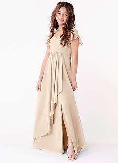 Azazie Omari Junior White Alabaster A-Line Ruched Chiffon Dress image1