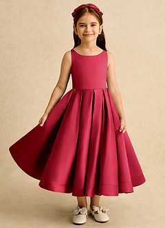 Azazie Babs Blumenmädchenkleider Ballkleid Plissee Matte Satin Kleid Scharlachrot image2