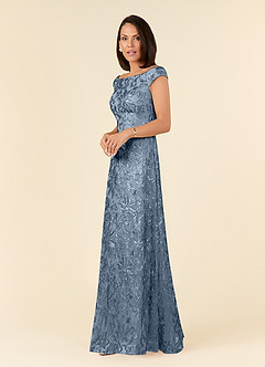 Azazie Porcelain Mother of the Bride Dresses Dusty Blue A-Line Off the Shoulder Lace Dress image2