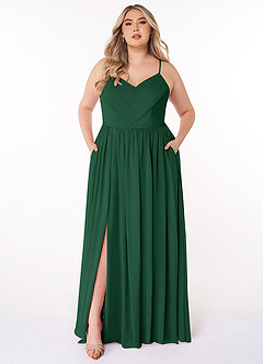 Azazie Cora Bridesmaid Dresses Dark Green A-Line Pleated Chiffon Dress image6