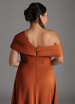 Azazie Milton Mother of the Bride Dresses Cinnamon A-Line Pleated Stretch Satin Dress image10